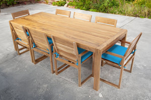 9 pc Venice Teak Arm Dining Set with 95" Rectangular Dining Table