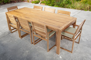9 pc Venice Teak Arm Dining Set with 95" Rectangular Dining Table