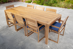 9 pc Venice Teak Arm Dining Set with 95" Rectangular Dining Table