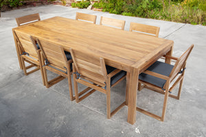 9 pc Venice Teak Arm Dining Set with 95" Rectangular Dining Table