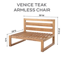 Venice Teak Outdoor Armless Chair. Sunbrella Cushion