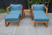 5 pc Venice Teak Club Chair Chat Group. Sunbrella Cushion.