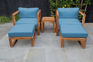 5 pc Venice Teak Club Chair Chat Group. Sunbrella Cushion.