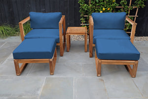 5 pc Venice Teak Club Chair Chat Group. Sunbrella Cushion.