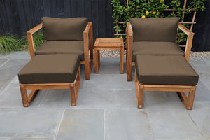 5 pc Venice Teak Club Chair Chat Group. Sunbrella Cushion.