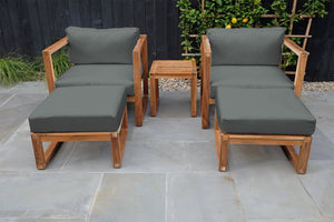 5 pc Venice Teak Club Chair Chat Group. Sunbrella Cushion.
