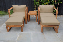 5 pc Venice Teak Club Chair Chat Group. Sunbrella Cushion.