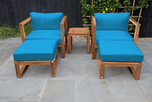 5 pc Venice Teak Club Chair Chat Group. Sunbrella Cushion.