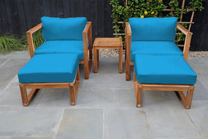 5 pc Venice Teak Club Chair Chat Group. Sunbrella Cushion.