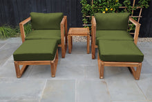 5 pc Venice Teak Club Chair Chat Group. Sunbrella Cushion.
