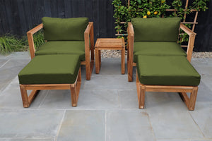 5 pc Venice Teak Club Chair Chat Group. Sunbrella Cushion.