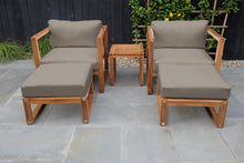 5 pc Venice Teak Club Chair Chat Group. Sunbrella Cushion.