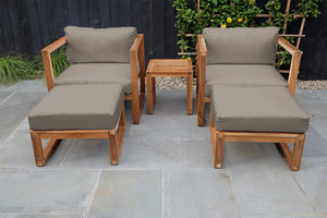 5 pc Venice Teak Club Chair Chat Group. Sunbrella Cushion.