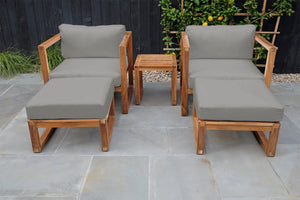 5 pc Venice Teak Club Chair Chat Group. Sunbrella Cushion.