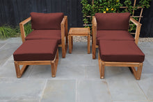 5 pc Venice Teak Club Chair Chat Group. Sunbrella Cushion.