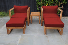 5 pc Venice Teak Club Chair Chat Group. Sunbrella Cushion.