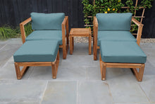 5 pc Venice Teak Club Chair Chat Group. Sunbrella Cushion.