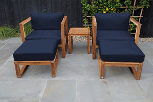 5 pc Venice Teak Club Chair Chat Group. Sunbrella Cushion.