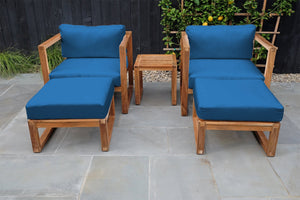 5 pc Venice Teak Club Chair Chat Group. Sunbrella Cushion.