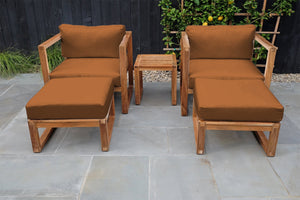 5 pc Venice Teak Club Chair Chat Group. Sunbrella Cushion.