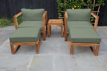5 pc Venice Teak Club Chair Chat Group. Sunbrella Cushion.