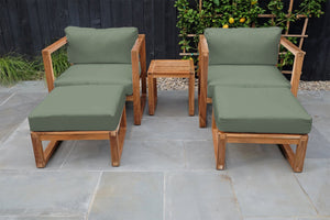 5 pc Venice Teak Club Chair Chat Group. Sunbrella Cushion.