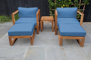 5 pc Venice Teak Club Chair Chat Group. Sunbrella Cushion.