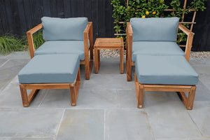 5 pc Venice Teak Club Chair Chat Group. Sunbrella Cushion.