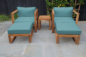 5 pc Venice Teak Club Chair Chat Group. Sunbrella Cushion.