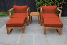 5 pc Venice Teak Club Chair Chat Group. Sunbrella Cushion.