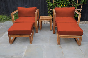 5 pc Venice Teak Club Chair Chat Group. Sunbrella Cushion.