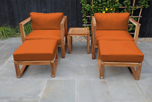 5 pc Venice Teak Club Chair Chat Group. Sunbrella Cushion.