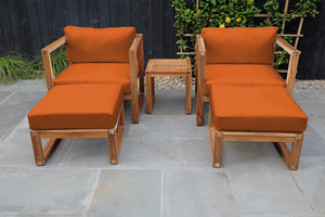 5 pc Venice Teak Club Chair Chat Group. Sunbrella Cushion.