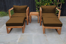 5 pc Venice Teak Club Chair Chat Group. Sunbrella Cushion.