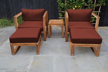 5 pc Venice Teak Club Chair Chat Group. Sunbrella Cushion.