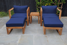 5 pc Venice Teak Club Chair Chat Group. Sunbrella Cushion.