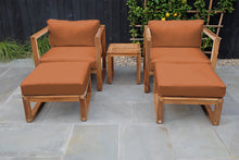 5 pc Venice Teak Club Chair Chat Group. Sunbrella Cushion.