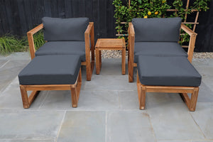 5 pc Venice Teak Club Chair Chat Group. Sunbrella Cushion.