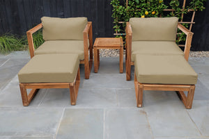 5 pc Venice Teak Club Chair Chat Group. Sunbrella Cushion.