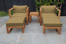 5 pc Venice Teak Club Chair Chat Group. Sunbrella Cushion.