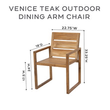 Set of 2 Venice Teak Outdoor Dining Arm Chair. Sunbrella Cushion.