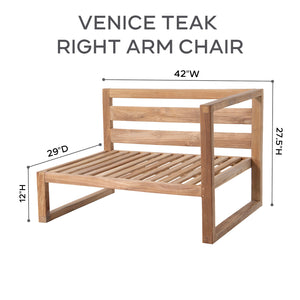Venice Teak Outdoor Right Arm Chair. Sunbrella Cushion