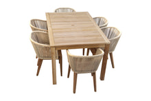 7 pc Westlake Rope & Teak Outdoor Dining Set with 42"x72" Rectangular Dining Table