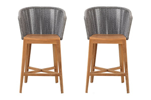 Set of 2 Westlake Rope & Teak Outdoor Bar Stool