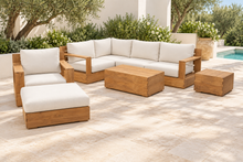 8 pc Pacific Teak Sectional Seating Group with 40" Rectangular Coffee Table. Sunbrella Cushion.