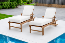 Set of 2 Huntington Teak Outdoor Chaise Lounger with Wheels Sunbrella Cushion.