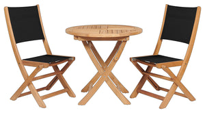 Curated Maison Lucas 3-Piece Round Teak Outdoor Bistro Set with Folding Table