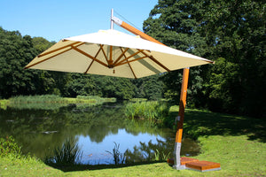Bambrella 8.5' x 11.5' Rectangular Levante Side Wind Bamboo Crank Lift Manual Tilt Cantilever Umbrella