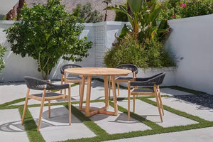 Curated Maison Plaisance 5-Piece Round Teak Outdoor Dining Set with Stacking Armchairs