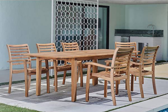 Curated Maison Clarisse 7-Piece Rectangular Teak Outdoor Dining Set with Extendable Table